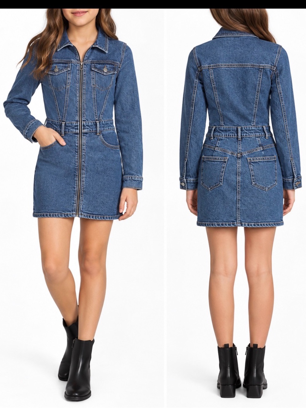 GB GIRLS Denim Zip-Front Shirt Dress - BlueSize M (8/10), NWT